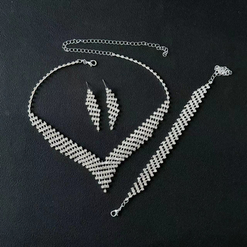 Set de bijuterii pentru mireasă: rhinestone geometric, 3 piese (colier, cercei, brățară), stil lux lejer