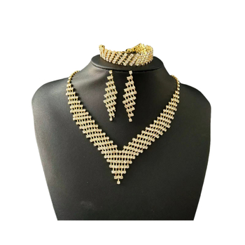 Set de bijuterii pentru mireasă: rhinestone geometric, 3 piese (colier, cercei, brățară), stil lux lejer