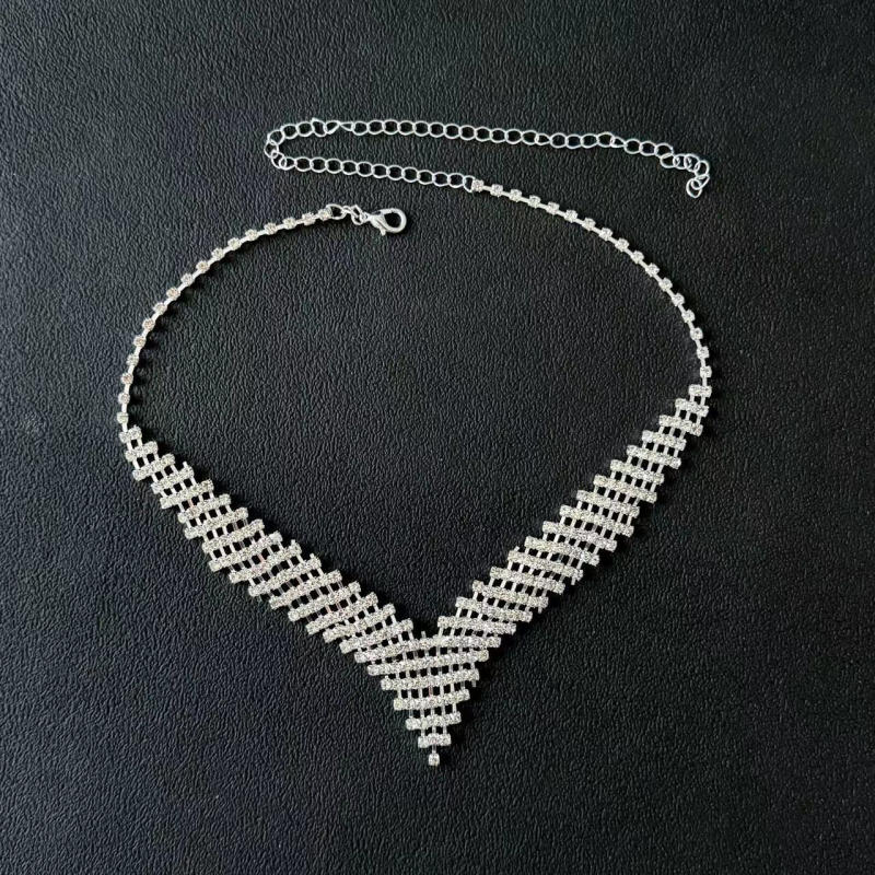 Set de bijuterii pentru mireasă: rhinestone geometric, 3 piese (colier, cercei, brățară), stil lux lejer