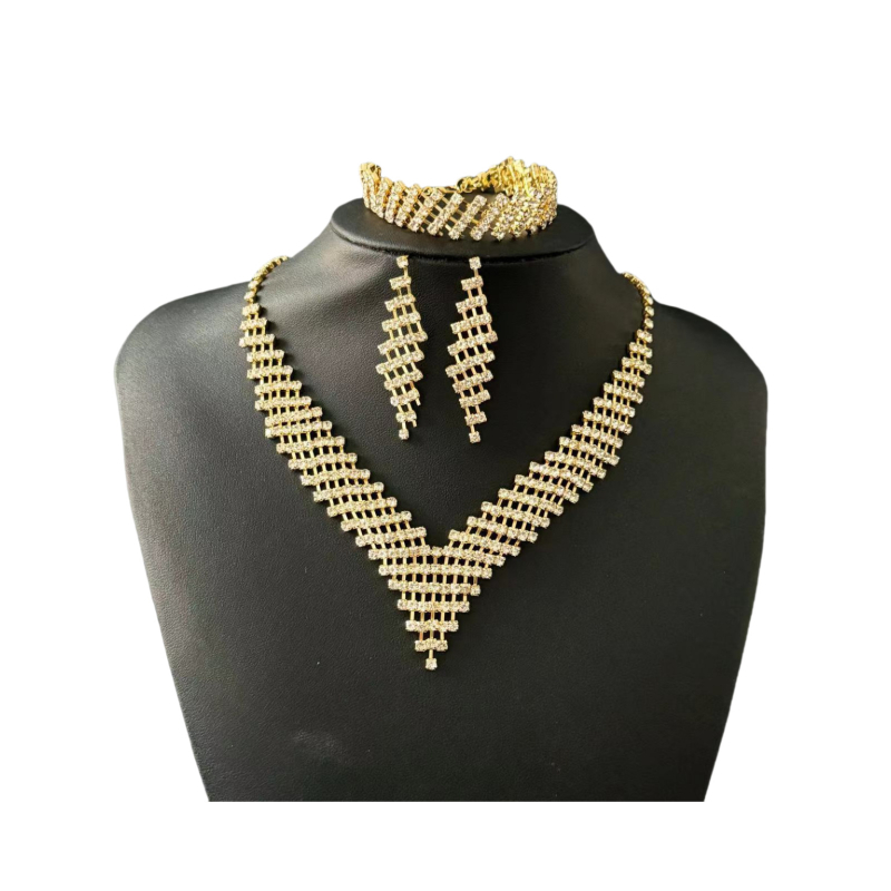 Set de bijuterii pentru mireasă: rhinestone geometric, 3 piese (colier, cercei, brățară), stil lux lejer