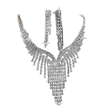 Trojjedini set: ogrlica i naušnice s rhinestones, bakarna legura, elektroplatiranje, geometrijski dizajn, običan lanac