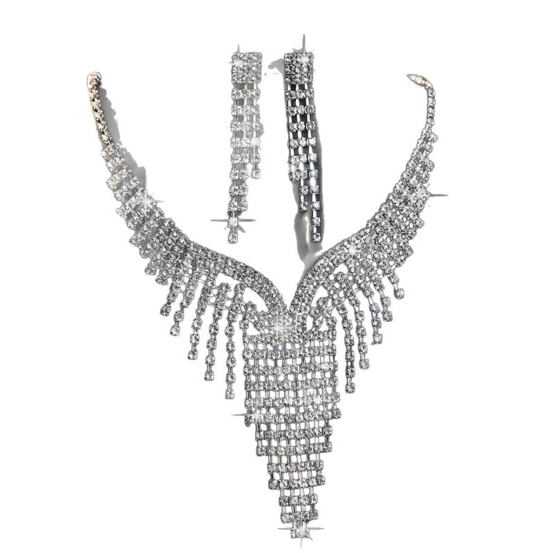 Trojjedini set: ogrlica i naušnice s rhinestones, bakarna legura, elektroplatiranje, geometrijski dizajn, običan lanac