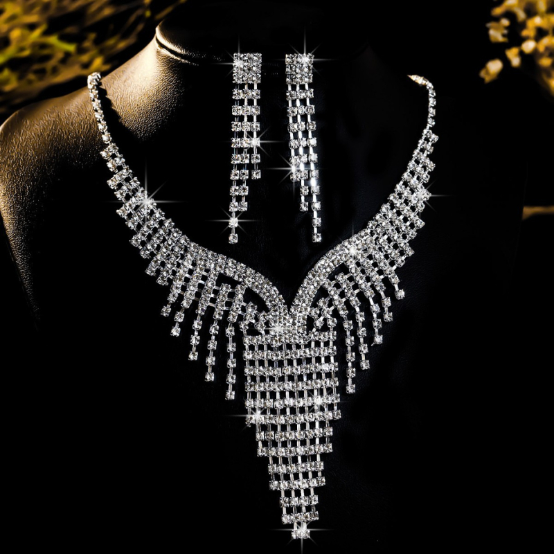 Trojjedini set: ogrlica i naušnice s rhinestones, bakarna legura, elektroplatiranje, geometrijski dizajn, običan lanac