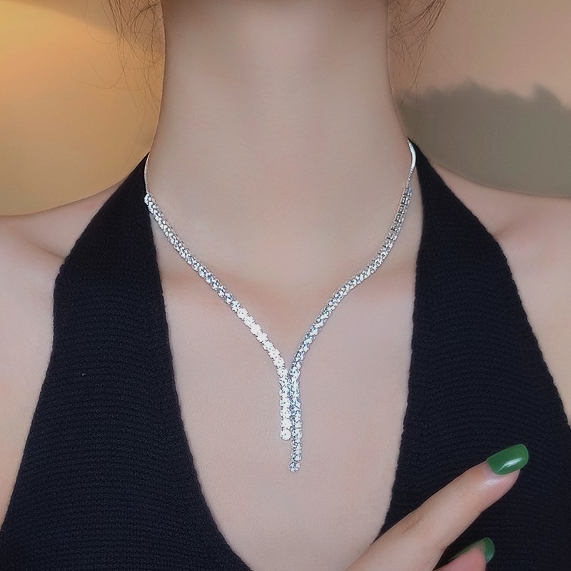 Set ogrlice i naušnica sa cirkonima i Rhinestone, kutijasta lančica, duljina 31–40 cm, francuski retro stil, za žene