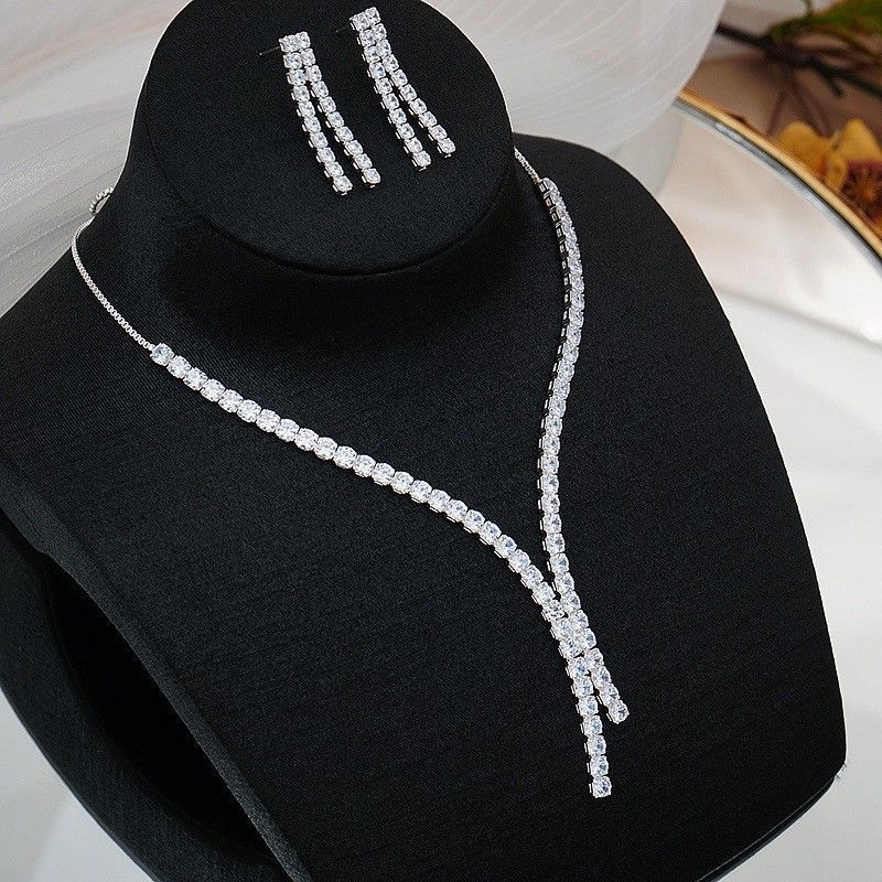 Set ogrlice i naušnica sa cirkonima i Rhinestone, kutijasta lančica, duljina 31–40 cm, francuski retro stil, za žene