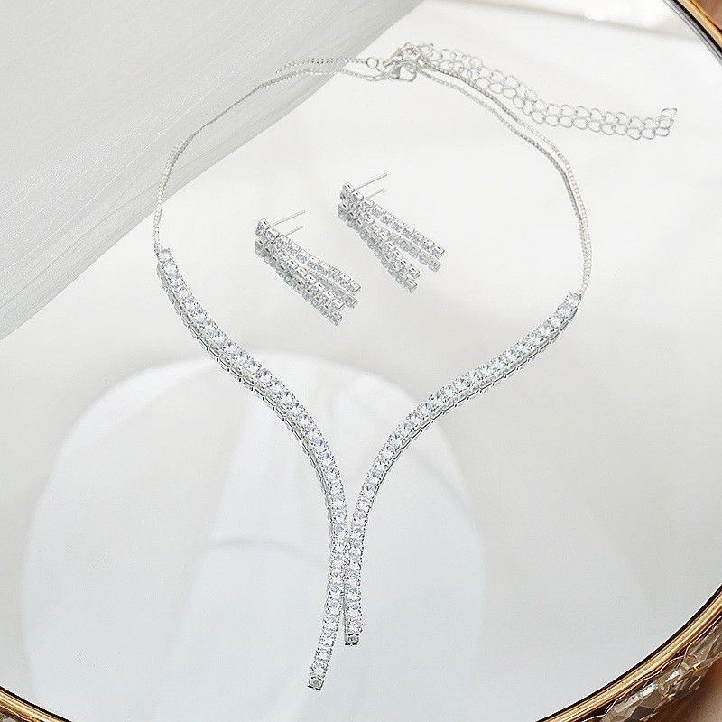 Set ogrlice i naušnica sa cirkonima i Rhinestone, kutijasta lančica, duljina 31–40 cm, francuski retro stil, za žene