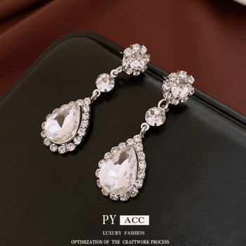 Set colier și cercei cu diamante, motiv picătură de apă și floare, cupru, lanț claviculă, pandant rhinestone, modele inimă/picătură/clopot, 42,9 g, stil lux lejer