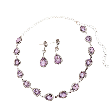 Set colier și cercei cu diamante, motiv picătură de apă și floare, cupru, lanț claviculă, pandant rhinestone, modele inimă/picătură/clopot, 42,9 g, stil lux lejer