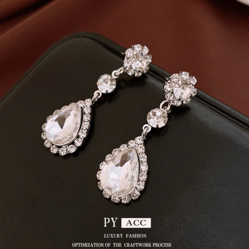 Set colier și cercei cu diamante, motiv picătură de apă și floare, cupru, lanț claviculă, pandant rhinestone, modele inimă/picătură/clopot, 42,9 g, stil lux lejer