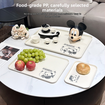 Plastikinis padėklas kvadratinės formos, karikatūrinis raštas, skandinaviškas stilius, glazūruotas paviršius.