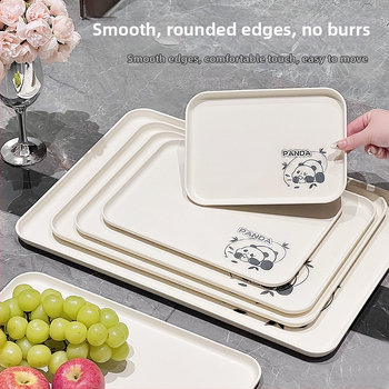 Plastikinis padėklas kvadratinės formos, karikatūrinis raštas, skandinaviškas stilius, glazūruotas paviršius.