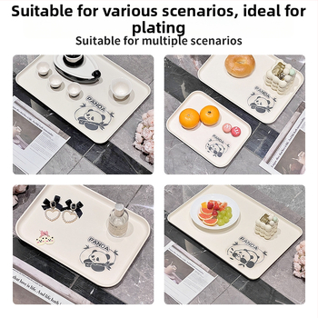 Plastikinis padėklas kvadratinės formos, karikatūrinis raštas, skandinaviškas stilius, glazūruotas paviršius.