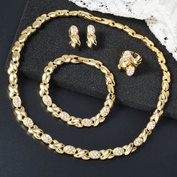 Geometrijski zavoj rhinestones bakreni set nakita – naušnice, ogrlica, narukvica, prsten (elektroplatiranje, ljeto 2025)