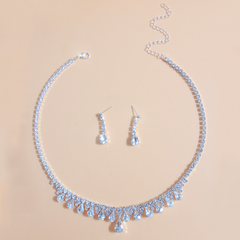 Set de bijuterii pentru mireasă: colier și cercei cu cristale, motiv picătură de apă, finisaj electroplacat