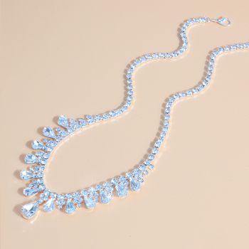 Set de bijuterii pentru mireasă: colier și cercei cu cristale, motiv picătură de apă, finisaj electroplacat