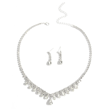 Set de bijuterii pentru mireasă: colier și cercei cu cristale, motiv picătură de apă, finisaj electroplacat
