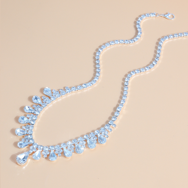 Set de bijuterii pentru mireasă: colier și cercei cu cristale, motiv picătură de apă, finisaj electroplacat