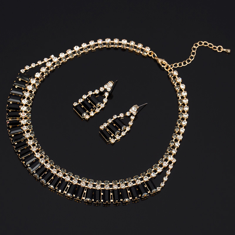 Set de bijuterii: cercei și colier, stil clasic coreean, rhinestone, lanț cu valuri de apă, pandantiv din cristal artificial, model cu plante și flori, placare electroplată