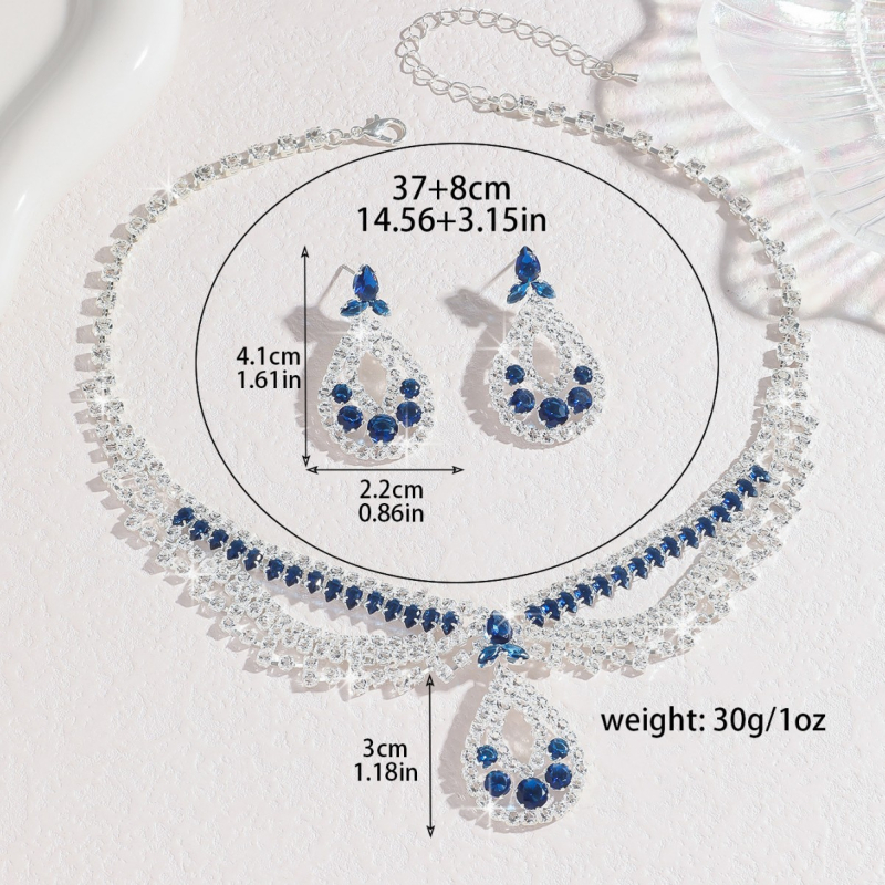 Trodijelni set ogrlice za nevjestu s križnom lancem, bakar, cirkon privjesak, geometrijski oblik, obim 41–50 cm