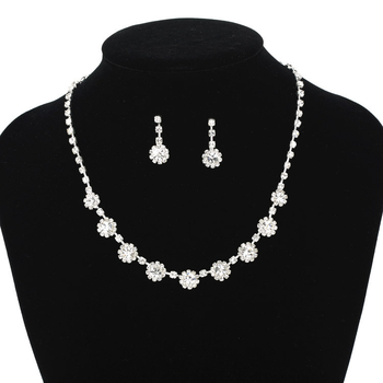 Set ogrlice i naušnica, metal, kristali, lanac s kuglicama, YFJEWE, N186