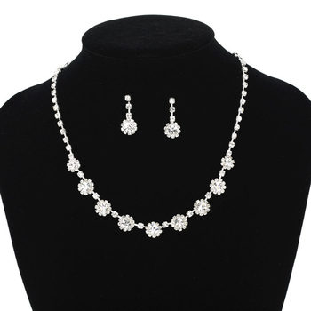 Set ogrlice i naušnica, metal, kristali, lanac s kuglicama, YFJEWE, N186