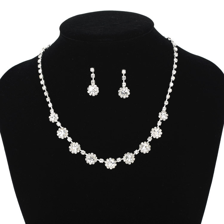 Set ogrlice i naušnica, metal, kristali, lanac s kuglicama, YFJEWE, N186