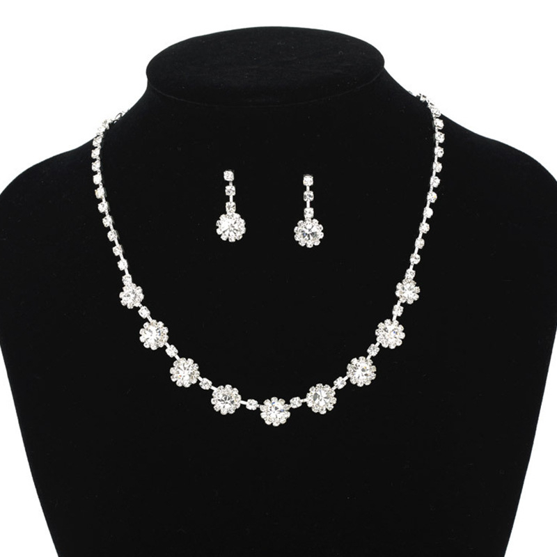 Set ogrlice i naušnica, metal, kristali, lanac s kuglicama, YFJEWE, N186