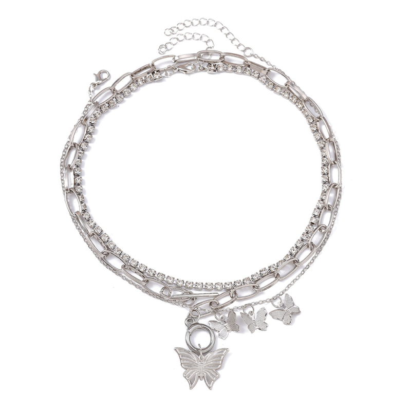 Set ogrlice s rhinestones i leptirovim motivom, debelim lancem; materijal: cinkova zlitina; završna obrada: elektropliranje; tip: ogrlica