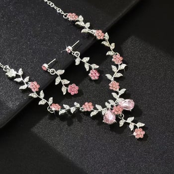 Set nakita: naušnice i ogrlica s cvjetnim uzorkom i rhinestones, od legure, elektroplatiniranje, lanac ključne kosti