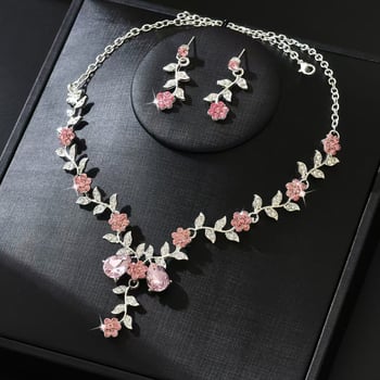 Set nakita: naušnice i ogrlica s cvjetnim uzorkom i rhinestones, od legure, elektroplatiniranje, lanac ključne kosti