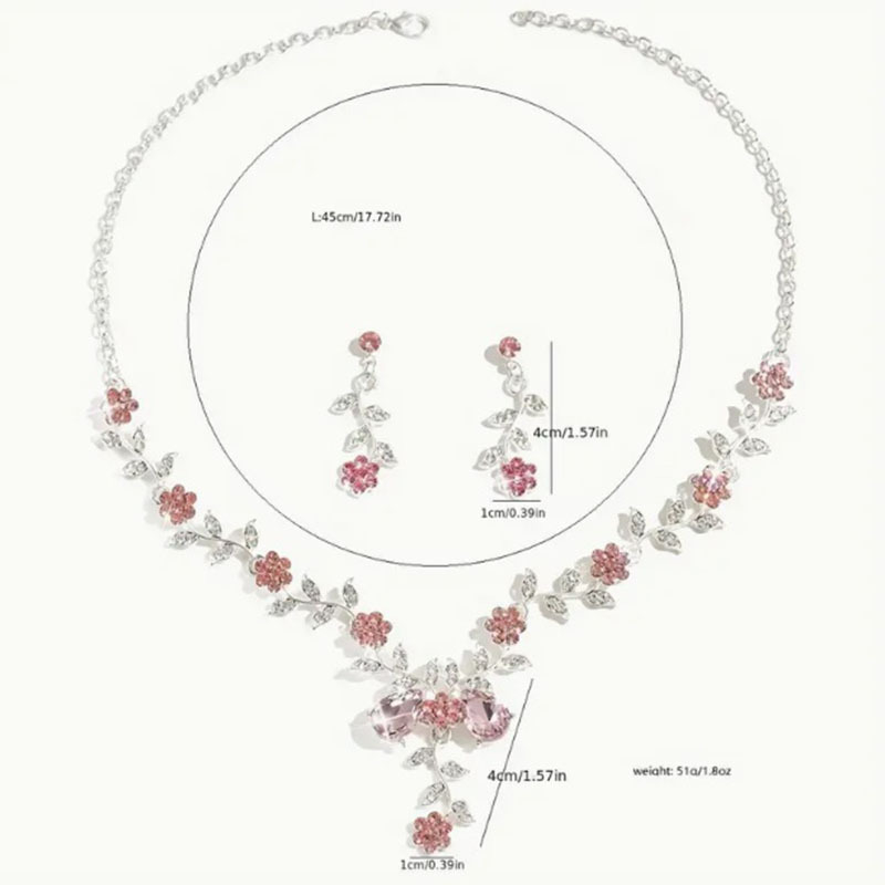 Set nakita: naušnice i ogrlica s cvjetnim uzorkom i rhinestones, od legure, elektroplatiniranje, lanac ključne kosti