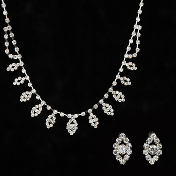 Dvodijelni set nakita, korejskog stila, rhinestones s legure mozaikom, naušnice + ogrlica, lanac u stilu vodnog vala