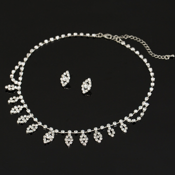 Dvodijelni set nakita, korejskog stila, rhinestones s legure mozaikom, naušnice + ogrlica, lanac u stilu vodnog vala
