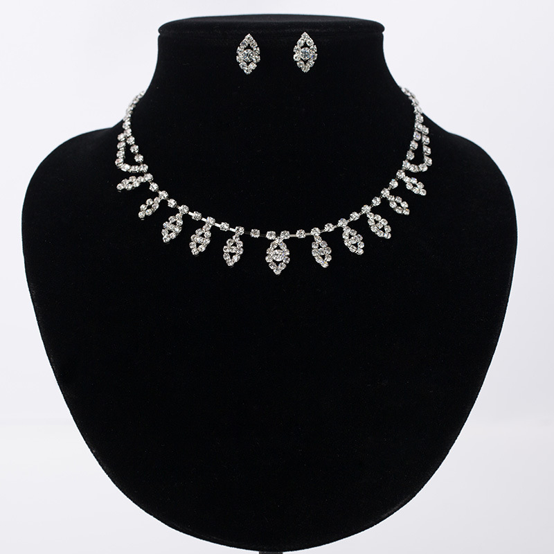 Dvodijelni set nakita, korejskog stila, rhinestones s legure mozaikom, naušnice + ogrlica, lanac u stilu vodnog vala