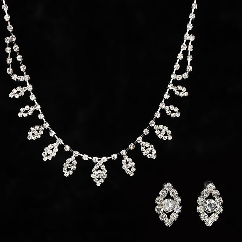 Dvodijelni set nakita, korejskog stila, rhinestones s legure mozaikom, naušnice + ogrlica, lanac u stilu vodnog vala
