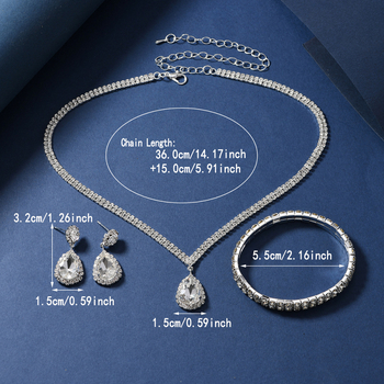 Set nakita za vjenčanje: naušnice, ogrlica i narukvica; Materijal: sintetički kristal; Lanac: zmijski lanac; Privjesak: Rhinestone; Uzorak: srce/kapljica/zvono