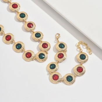 Set colier și brățară cu cristale artificiale, placare electroplatină, pandantiv din aliaj, lanț normal, stil etnic