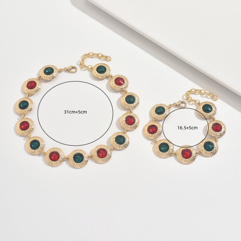 Set colier și brățară cu cristale artificiale, placare electroplatină, pandantiv din aliaj, lanț normal, stil etnic