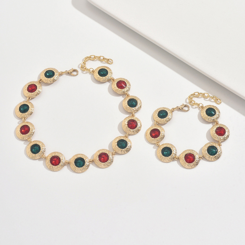 Set colier și brățară cu cristale artificiale, placare electroplatină, pandantiv din aliaj, lanț normal, stil etnic