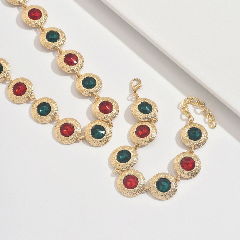 Set colier și brățară cu cristale artificiale, placare electroplatină, pandantiv din aliaj, lanț normal, stil etnic