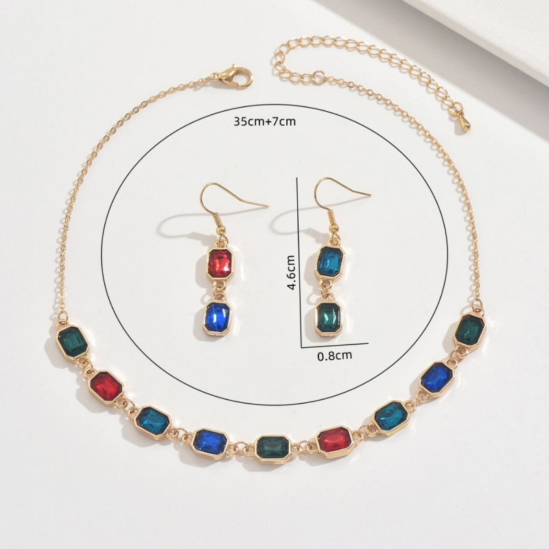 Set: Colier, cercei și brățară; aliaj; lanț de claviculă; pandantiv dreptunghiular glazurat; stil etnic