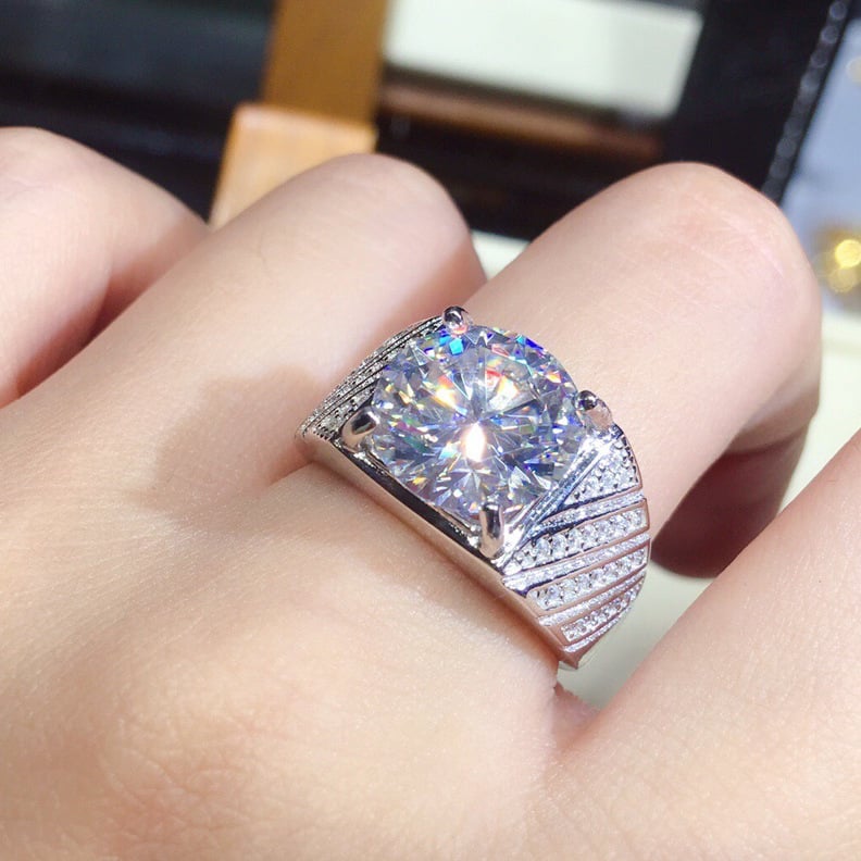 Inel deschis reglabil din cupru, placat Pt950, moissanit simulant, design 8 inimi 8 săgeți, unisex.