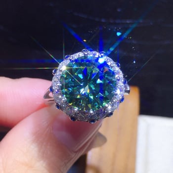 Inel deschis cu Moisanit, tăiere 8 inimi 8 săgeți, cupru placat Pt950, design geometric, pentru femei