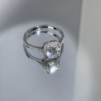 Inel cu argint 925, moissanit, formă pătrată geometrică, pentru femei – Meibei Silver City