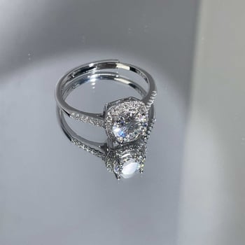 Inel cu argint 925, moissanit, formă pătrată geometrică, pentru femei – Meibei Silver City