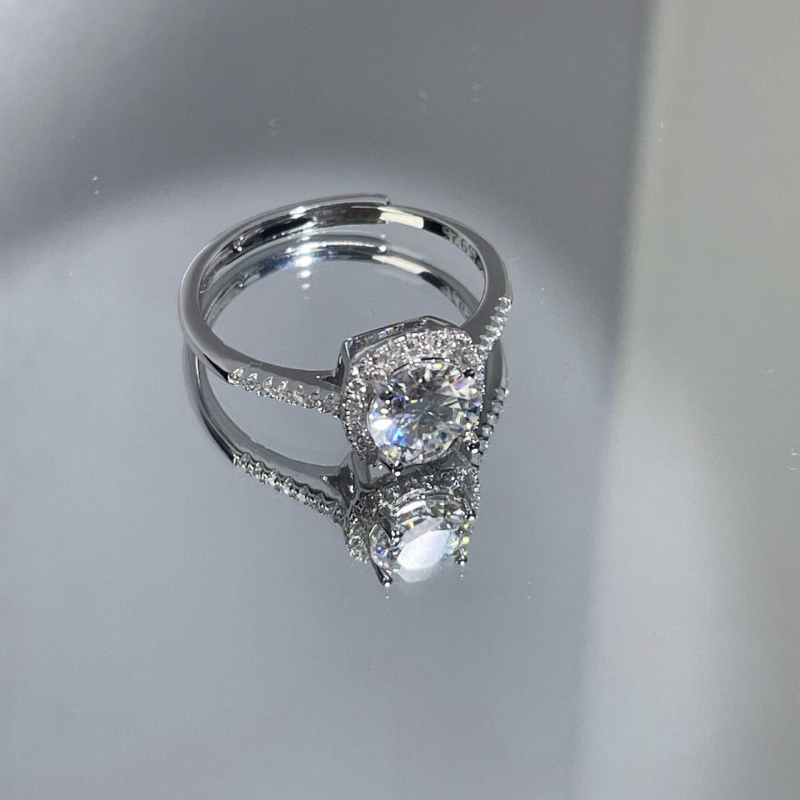 Inel cu argint 925, moissanit, formă pătrată geometrică, pentru femei – Meibei Silver City