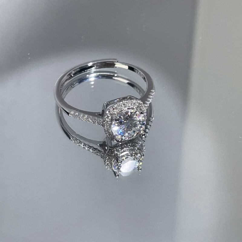 Inel cu argint 925, moissanit, formă pătrată geometrică, pentru femei – Meibei Silver City