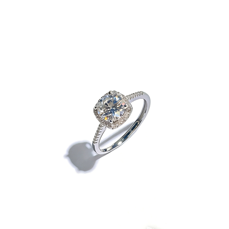 Inel cu argint 925, moissanit, formă pătrată geometrică, pentru femei – Meibei Silver City