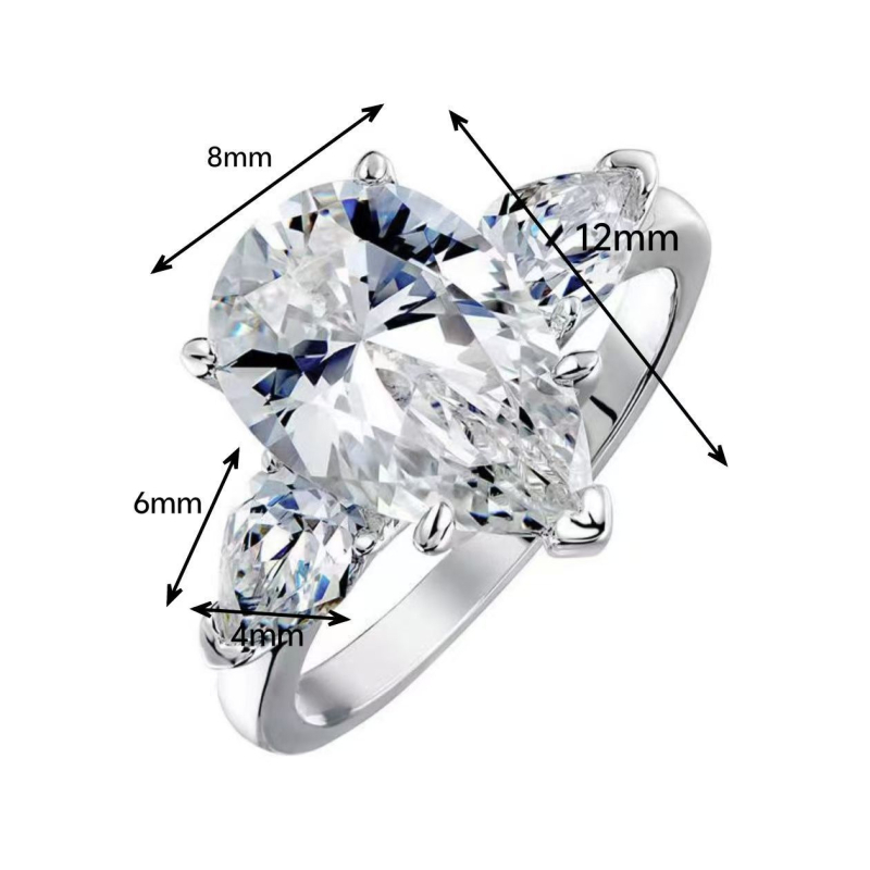 Inel din cupru, formă de picătură, cu diamante montate, stil feminin