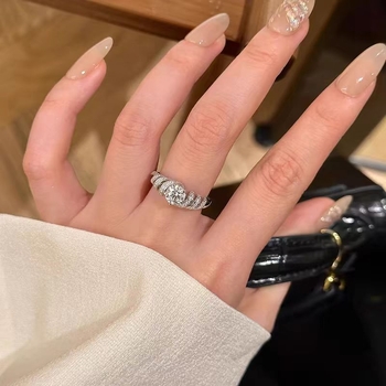 Inel cu moissanit pentru femei, bază din cupru, formă U, electroplacare, bijuterii în stil coreean